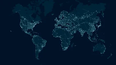 Communications network map of the world Communications network map of the world